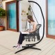 Hammock frame stand with a black powder-coated finish, ideal for indoor and outdoor use, supporting various air chairs.
