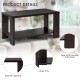 Rectangular coffee table with storage shelf, made of engineered wood, featuring a smooth surface and non-slip foot pads.