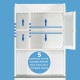 Over-the-toilet cabinet in white with adjustable shelves, featuring a faux marble panel for stylish bathroom storage.