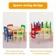 Multicolor kids table chair set made of solid pine wood, featuring space-saving design for easy storage and transport.