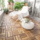 Acacia wood interlocking tile flooring displayed on a balcony, showcasing its elegant texture and weather-resistant.