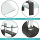 Close-up of the rectangular tempered glass coffee table with black MDF legs and a bottom shelf for added storage.