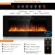 42-inch recessed electric fireplace with 12 flame colors, remote control, and timer for easy wall-mounted installation.