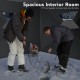 Spacious interior of a 2-person portable ice fishing tent made from tough 300D oxford fabric for comfortable fishing.