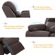Close-up of the brown PU leather kids sofa armchair with soft foam padding and storage armrests for comfort and.