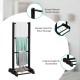 Freestanding black acacia wood towel rack with 3 bars and bottom shelf for extra storage, perfect for bathroom.