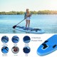 Inflatable stand-up paddle board with palm design, 3 bottom fins, adjustable paddle, and non-slip surface for water.