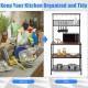 4-tier kitchen rack stand with wooden boards and hooks, providing ample storage and organization for a tidy kitchen.