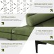 L-shaped sectional sofa in army green suede with soft cushions, USB ports, and solid metal legs for durable comfort.
