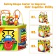 Colorful 7-in-1 wooden activity cube toy featuring car and house patterns, designed for kids' cognitive development and.