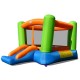 Kids inflatable bounce house with curved slide, made of waterproof oxford cloth, ideal for indoor and outdoor play.