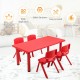 Red kids plastic rectangular table with four chairs, made of HDPE, ideal for preschools and home use, easy to clean.
