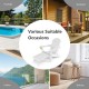 Folding Adirondack chair in white with retractable ottoman, perfect for poolside, backyard, or indoor relaxation.