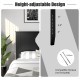 Height-adjustable black wood headboard with pre-drilled holes, ideal for full size bed frames, ensuring easy assembly.