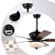 52-inch black ceiling fan showcasing elegant lampshade, reversible motor, and remote control for stylish indoor comfort.