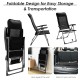 Portable black folding dining chair set with adjustable headrest, ideal for camping and outdoor use, easy to store.