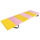3-fold gymnastics tumbling mat in pink and yellow, made of durable PU leather and high-density EPE foam for safe.