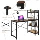 47.5-inch writing desk with 4-tier shelves, adjustable legs, and sturdy X-shaped iron frame for home or office use.