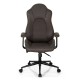 Brown high adjustable back executive office chair featuring a curved, padded seat for enhanced comfort during long work.
