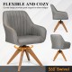 Curved fabric swivel accent chair with beech wood legs, offering comfort and stability for versatile use in any space.