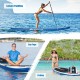 Inflatable 10.6-foot paddle board with adjustable paddle, ideal for leisure paddling, yoga, and fishing on water.