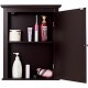 Wall-mounted brown mirror medicine cabinet with two shelves, ideal for storing toiletries and bath essentials.
