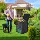 80-gallon outdoor composter with large open lid and bottom exit door, ideal for garden clipping disposal and fertilizer.