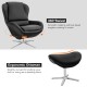 Black 360° swivel leather lounge chair with ergonomic ottoman, featuring an aluminum alloy base for living room comfort.