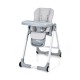 Gray baby folding high chair with adjustable height, removable cushion, and wheels for easy transport and storage.