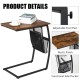 C-shaped vintage end table with side pocket, metal frame, and adjustable foot pads for stability in any room.