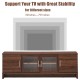 Walnut media entertainment TV stand featuring a wide tabletop for TVs up to 70 inches and three large cabinets for.