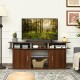 Walnut 63-inch TV entertainment console with 2 cabinets and open shelves, perfect for living room or bedroom decor.