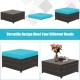 Turquoise cushioned ottoman from the 5-piece patio rattan furniture set, versatile for outdoor use and easy to clean.