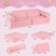 Dimensions of the 8-piece pink kids play couch foam set, showcasing modular pieces for versatile play and comfort.