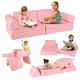 Modular 8-piece kids play couch set in pink, featuring soft suede cover, ideal for imaginative play and building forts.
