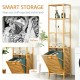 Bamboo tower hamper organizer with a tilt-out design and 3-tier shelves, perfect for stylish and functional laundry.