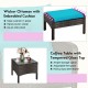 Wicker ottoman with turquoise cushion, part of a 5 pcs patio rattan sofa set, perfect for outdoor relaxation.