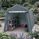 Spacious outdoor storage shed with a roll-up zipper door, featuring a sturdy metal frame for secure garden tool storage.