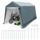 Outdoor storage shed with roll-up zipper door, made of durable PE fabric, ideal for bikes and garden tools in the backyard.
