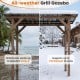 Grill gazebo made of cedar wood with a sloped metal roof, supports 132 lbs/sq.ft of snow for outdoor BBQ gatherings.