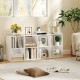 White 8-cube bookcase with storage organizer, featuring anti-tipping kits, perfect for living rooms or bedrooms.