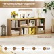 8-cube bookshelf in natural finish with wide countertop, ideal for organizing books, photos, and potted plants.