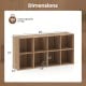 8-cube bookshelf in natural finish with dimensions and load capacity, ideal for organizing books and decor.
