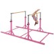 Pink 8 FT double horizontal bars showcasing adjustable height and width, perfect for safe gymnastics practice for kids.