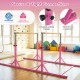 8 FT pink double horizontal bars with adjustable heights and widths, designed for stable gymnastics training at home.