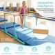 Double horizontal bars in green with adjustable heights for kids, designed for stable gymnastics training and safety.