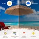 Large Hawaiian style 8-foot patio umbrella with thatched canopy, waterproof and UV-protective for beach relaxation.