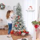 Snow-flocked 8-foot artificial Christmas tree with warm white LED lights, perfect for festive holiday decor.