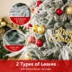 Snow-flocked artificial Christmas tree with realistic PE and vibrant PVC leaves, showcasing two types of foliage.