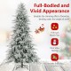 8-foot snow-flocked artificial Christmas tree with 1108 branch tips and warm white LED lights for festive decor.